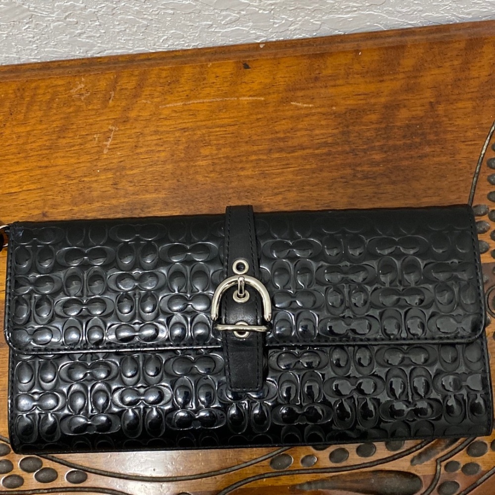 Coach Wallet, Black, Leather, Wristlet - Picture 2 of 10